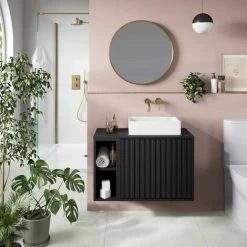 Bathroom Vanity Unit Wall Mounted Countertop 800mm Cabinet Storage Drawer Black -Comfort Bathroom Store 90203200 3