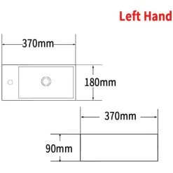 370mm Compact Bathroom Cloakroom Hand Wash Basin Sink Ceramic Wall Hung Left Hand -Comfort Bathroom Store 90429527 5