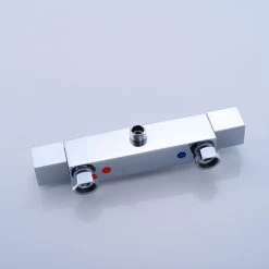 Square Thermostatic Shower Stick Mixing Valve Faucet Chrome Bathroom Double Outlet -Comfort Bathroom Store 90741259 3