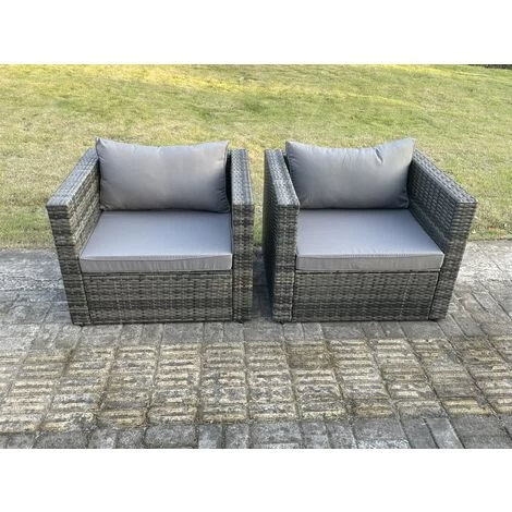 Fimous 2 PC Outdoor Rattan Single Sofa Chair Garden Furniture With Seat And Back Cushion Dark Grey Mixed 4 Fimous 2 PC Outdoor Rattan Single Sofa Chair Garden Furniture With Seat And Back Cushion Dark Grey Mixed - Image 2