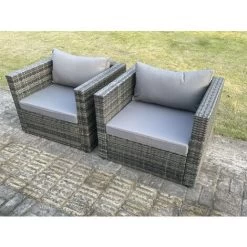 Fimous 2 PC Outdoor Rattan Single Sofa Chair Garden Furniture With Seat And Back Cushion Dark Grey Mixed 8 Fimous 2 PC Outdoor Rattan Single Sofa Chair Garden Furniture With Seat And Back Cushion Dark Grey Mixed -Comfort Bathroom Store 91099193 3