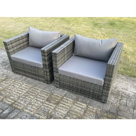 Fimous 2 PC Outdoor Rattan Single Sofa Chair Garden Furniture With Seat And Back Cushion Dark Grey Mixed 5 Fimous 2 PC Outdoor Rattan Single Sofa Chair Garden Furniture With Seat And Back Cushion Dark Grey Mixed - Image 3