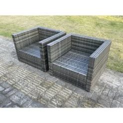 Fimous 2 PC Outdoor Rattan Single Sofa Chair Garden Furniture With Seat And Back Cushion Dark Grey Mixed 9 Fimous 2 PC Outdoor Rattan Single Sofa Chair Garden Furniture With Seat And Back Cushion Dark Grey Mixed -Comfort Bathroom Store 91099193 4