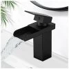 Matte Black Waterfall Bathroom Faucet, Brass Single Handle Basin Faucet With Cold And Hot Water Available, Ceramic Valve, Concave Waterfall Design Bathroom Faucet, G 3/8 -Comfort Bathroom Store 91162926 1