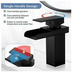 Matte Black Waterfall Bathroom Faucet, Brass Single Handle Basin Faucet With Cold And Hot Water Available, Ceramic Valve, Concave Waterfall Design Bathroom Faucet, G 3/8 -Comfort Bathroom Store 91162926 3