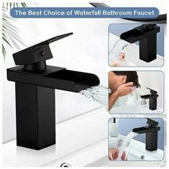 Matte Black Waterfall Bathroom Faucet, Brass Single Handle Basin Faucet With Cold And Hot Water Available, Ceramic Valve, Concave Waterfall Design Bathroom Faucet, G 3/8 -Comfort Bathroom Store 91162926 4