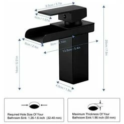 Matte Black Waterfall Bathroom Faucet, Brass Single Handle Basin Faucet With Cold And Hot Water Available, Ceramic Valve, Concave Waterfall Design Bathroom Faucet, G 3/8 -Comfort Bathroom Store 91162926 5