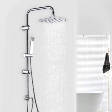 Bathroom Square Shower Mixer Set Twin Head Chrome Waterfall Riser Rail Hose NEW 3 Bathroom Square Shower Mixer Set Twin Head Chrome Waterfall Riser Rail Hose NEW