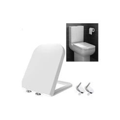 Square Toilet Seat, Heavy Duty Soft Close Toilet Seat With Quick Release, Top Fix 360 Stainless Adjustable Hinges, Easy To Clean, UF Material Anti-Bacterial Toilet Seats White Modern Toilet Lid