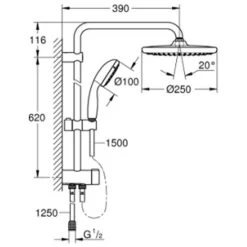 Grohe Vitalio Start System 250 Shower Column With Diverter, Chrome (26680000) -Comfort Bathroom Store 91524899 5
