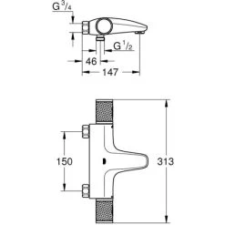 Grohe Grohtherm Thermostatic Bath/shower Mixer Set + Stick 1 Jet Shower, Wall Holder, Flexible Hose, Chrome (34780000-CUBESTICK) -Comfort Bathroom Store 91848693 3