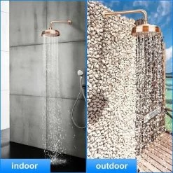 Copper Shower Head, 20cm (8 Inch) Diameter, High Pressure Fixed Shower Head With Adjustable Angle Shower Head Rain Shower Head - Gold -Comfort Bathroom Store 91889414 5