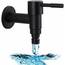 Stainless Steel Wall Mounted Garden Faucet, 1 Piece G1/2 Inch Wall Mounted Wash Faucet Balcony Bathroom Kitchen Garden Wash Faucet (Black) -Comfort Bathroom Store 91889417 2