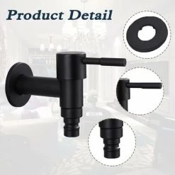 Stainless Steel Wall Mounted Garden Faucet, 1 Piece G1/2 Inch Wall Mounted Wash Faucet Balcony Bathroom Kitchen Garden Wash Faucet (Black) -Comfort Bathroom Store 91889417 4
