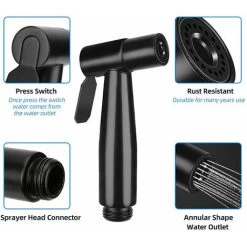Black Stainless Steel Toilet Shower Kit Toilet Faucet With Sprayer For Daily Personal Hygiene, Wall Hose Set -Comfort Bathroom Store 91890035 4