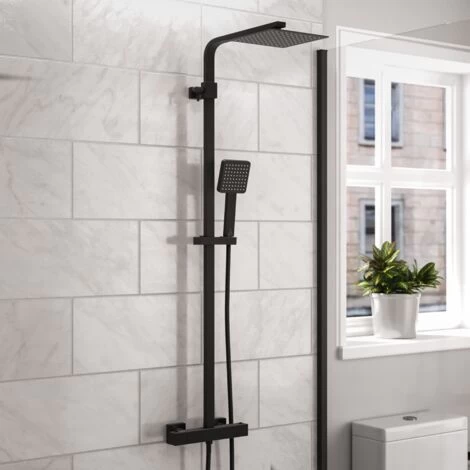 Modern Square Matte Black Exposed Thermostatic Mixer Shower Set With Shower Head And Handheld 3 Modern Square Matte Black Exposed Thermostatic Mixer Shower Set With Shower Head And Handheld