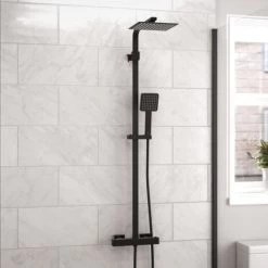 Modern Square Matte Black Exposed Thermostatic Mixer Shower Set With Shower Head And Handheld 8 Modern Square Matte Black Exposed Thermostatic Mixer Shower Set With Shower Head And Handheld -Comfort Bathroom Store 91925365 2