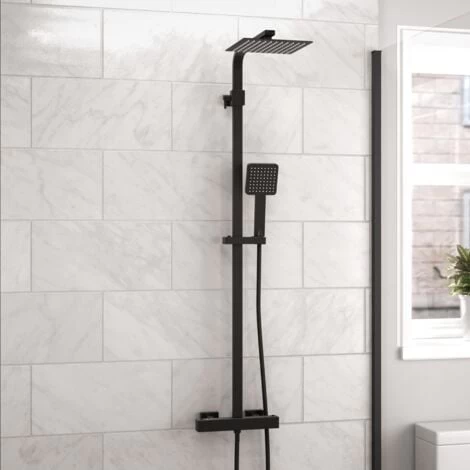 Modern Square Matte Black Exposed Thermostatic Mixer Shower Set With Shower Head And Handheld 4 Modern Square Matte Black Exposed Thermostatic Mixer Shower Set With Shower Head And Handheld - Image 2