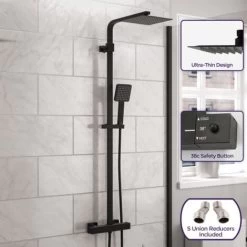 Modern Square Matte Black Exposed Thermostatic Mixer Shower Set With Shower Head And Handheld 9 Modern Square Matte Black Exposed Thermostatic Mixer Shower Set With Shower Head And Handheld -Comfort Bathroom Store 91925365 3