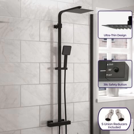 Modern Square Matte Black Exposed Thermostatic Mixer Shower Set With Shower Head And Handheld 5 Modern Square Matte Black Exposed Thermostatic Mixer Shower Set With Shower Head And Handheld - Image 3