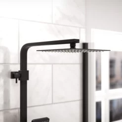 Modern Square Matte Black Exposed Thermostatic Mixer Shower Set With Shower Head And Handheld 11 Modern Square Matte Black Exposed Thermostatic Mixer Shower Set With Shower Head And Handheld -Comfort Bathroom Store 91925365 5