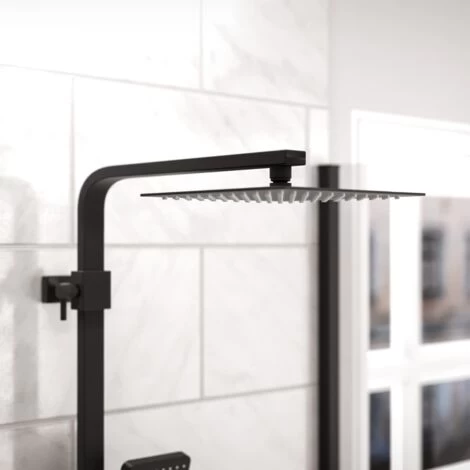 Modern Square Matte Black Exposed Thermostatic Mixer Shower Set With Shower Head And Handheld 7 Modern Square Matte Black Exposed Thermostatic Mixer Shower Set With Shower Head And Handheld - Image 5