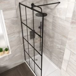 Stanley 1200mm Black Grid Framed Walk-In Shower Enclosure With Support Bar -Comfort Bathroom Store 92377568 3