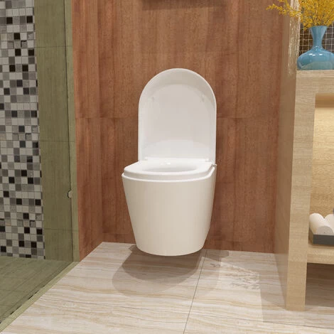 Biubiubath Rimless Wall Hung Toilet Soft Close Seat Modern Bathroom Round WC Pan 4 Biubiubath Rimless Wall Hung Toilet Soft Close Seat Modern Bathroom Round WC Pan - Image 2