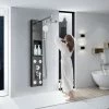 Shower Panel Column Tower With 3 In 1 Multiple Function, Waterfall Rainfall Shower Head Body Jets Handheld Shower Wall Mounted Stainless Steel Shower System Black -Comfort Bathroom Store 92849005 1