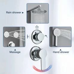 Shower Panel Column Tower With 3 In 1 Multiple Function, Waterfall Rainfall Shower Head Body Jets Handheld Shower Wall Mounted Stainless Steel Shower System Black -Comfort Bathroom Store 92849005 4