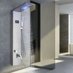 Shower Anel With 5 Types Of Panel Tower System Silver Brushed Nickel Shower Column With Hydromassage Shower Function