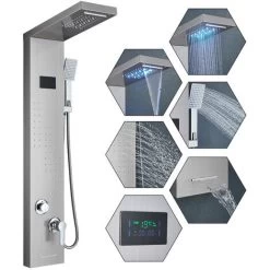 Shower Anel With 5 Types Of Panel Tower System Silver Brushed Nickel Shower Column With Hydromassage Shower Function -Comfort Bathroom Store 92849006 3