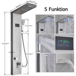 Shower Anel With 5 Types Of Panel Tower System Silver Brushed Nickel Shower Column With Hydromassage Shower Function -Comfort Bathroom Store 92849006 5