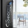 Black Hydro-Massage Shower Column Panel With LCD Display And Hand Shower And 8 Massaging Nozzles Stainless Steel Multi-Functional Shower System For Bathrooms