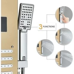LED Hydromassage Shower Column Mixer 5 Functions Shower Panel Set For Bathroom Stainless Steel System Set With Fixed Shower Head,Massage,Hand Shower And Spout Bathtub -Comfort Bathroom Store 92849012 4
