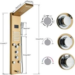 LED Hydromassage Shower Column Mixer 5 Functions Shower Panel Set For Bathroom Stainless Steel System Set With Fixed Shower Head,Massage,Hand Shower And Spout Bathtub -Comfort Bathroom Store 92849012 5