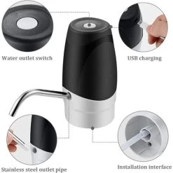 Bottle Water Pump Compatible With Universal 2-5 Gallon Bottle, USB Rechargeable Battery Charging Automatic Drinking Water Pump, Portable Electric Water Dispenser For Home, Kitchen, Office, Camping -Comfort Bathroom Store 92865539 3