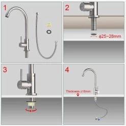 Single Cold Water Kitchen Faucet, 360° Swivel, Single Lever Kitchen Sink Faucet, Stainless Steel -Comfort Bathroom Store 92868079 4
