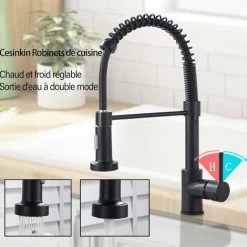 Black Kitchen Faucet 360° Swivel Single Handle Kitchen Sink Faucet High Arc Pull Out Sprayer 2 Spray Modes Brass -Comfort Bathroom Store 92868444 3