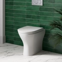 Back To Wall BTW Modern Toilet Pan Soft Close Seat Space Saving White Ceramic