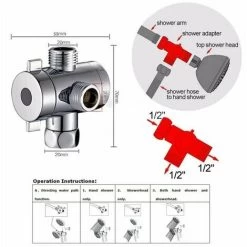 Bath Shower Head Arm Mounted Diverter Valve With 1/2 Inch 3 Way T-Adapter -Comfort Bathroom Store 93408083 5