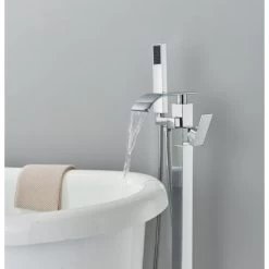 Robinet Baignoire Ilot Autoportante Mitigeur Baignoire Robinet Baignoire Îlot Bain Mélangeur Sur Pied Avec Douchette Chromé