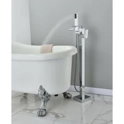 Robinet Baignoire Ilot Autoportante Mitigeur Baignoire Robinet Baignoire Îlot Bain Mélangeur Sur Pied Avec Douchette Chromé -Comfort Bathroom Store 93559417 3