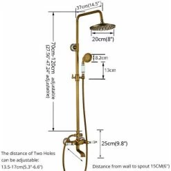 Wall Mount Antique Brass 8'' Round Shower Head Triple Function Exposed Pipe Shower System Mixer Shower Faucet Sets With 2 Lever Knobs Handheld Sprayer With Tub Spout -Comfort Bathroom Store 93564450 5