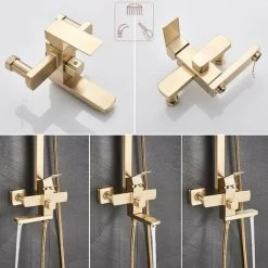 Gold Shower Panel Shower System Shower Shelf Set Solid Wall Shower Set Built-in Shower Gold -Comfort Bathroom Store 93564484 3