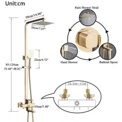 Gold Shower Panel Shower System Shower Shelf Set Solid Wall Shower Set Built-in Shower Gold -Comfort Bathroom Store 93564484 5