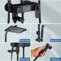 Ensemble De Douche Thermostatique Avec Pommeau De Douche De Pluie 3 Fonctions Douche Manuelle Et 180 Degrés Rotatif Pliant Buse De Baignoire Et Pistolet Avec 150 Cm De Tuyau De Douche Affichage De La -Comfort Bathroom Store 93564766 2