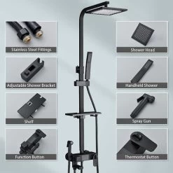 Ensemble De Douche Thermostatique Avec Pommeau De Douche De Pluie 3 Fonctions Douche Manuelle Et 180 Degrés Rotatif Pliant Buse De Baignoire Et Pistolet Avec 150 Cm De Tuyau De Douche Affichage De La -Comfort Bathroom Store 93564766 3