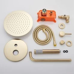 Ensemble De Douche Encastrable Doré Brossé 25cm25cm Système De Douche 2 Fonctions Mitigeur De Douche Avec Rond Ultra Fin Pommeau De Douche En Laiton Kit Douche Encastrable Plafond -Comfort Bathroom Store 93564775 5