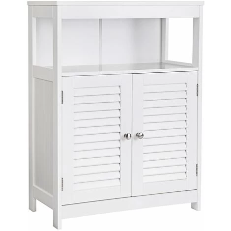 VASAGLE Wooden Bathroom Floor Cabinet Storage Organizer Rack Cupboard Free Standing With Double Shutter Door White By SONGMICS BBC40WT 3 VASAGLE Wooden Bathroom Floor Cabinet Storage Organizer Rack Cupboard Free Standing With Double Shutter Door White By SONGMICS BBC40WT